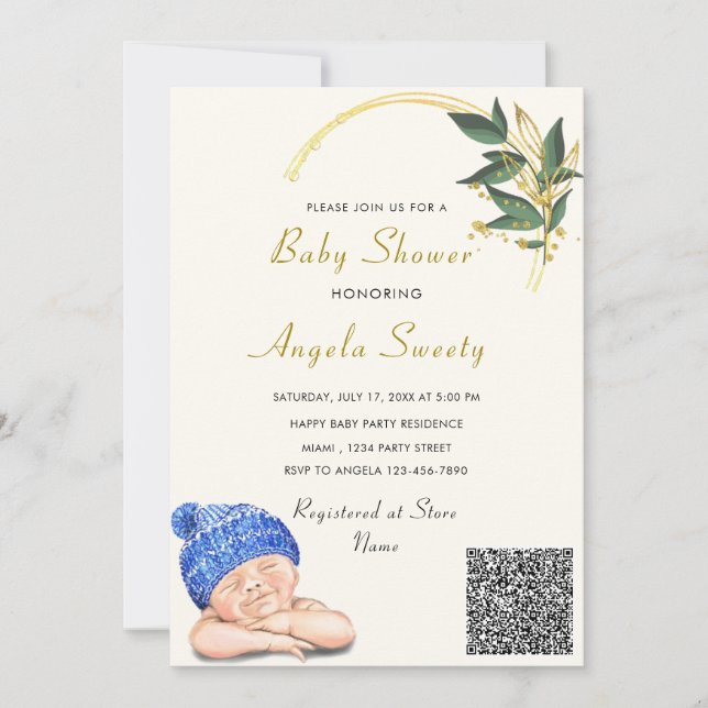 QR Code C'est un garçon qui dort Baby shower Invit (Devant)