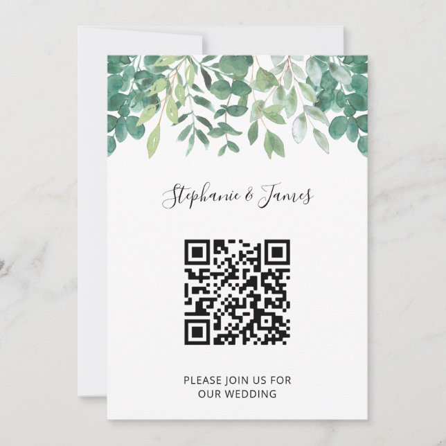 QR Code Eucalyptus Faire-part de mariage de verdur (Devant)