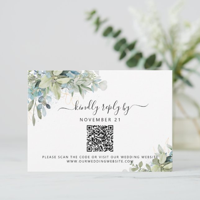 QR Code Eucalyptus Mariage vert RSVP (Debout devant)