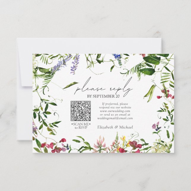 QR Code Fleur sauvage été d'aquarelle mariage RSVP (Dos)