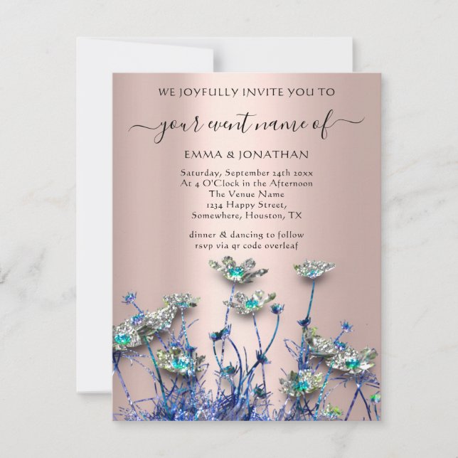 QR CODE Floral Meadow Fleur sauvage Rose bleu (Devant)