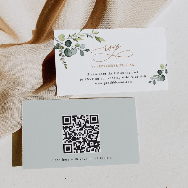 QR Code Greenery Gold Wedding Cartes RSVP (Créateur téléchargé)
