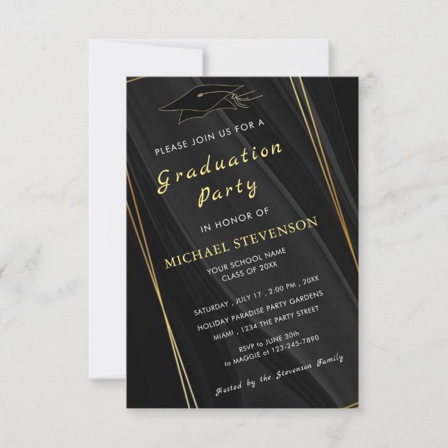 QR Code Info Gold Black Graduation Carte d'invitat (Devant)