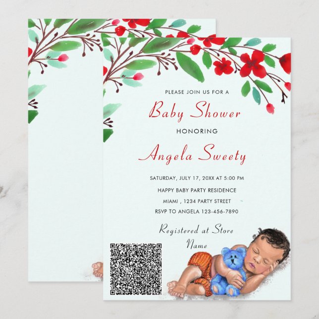 QR Code Info Sleeping Sweet Baby shower Invitation (Devant / Derrière)