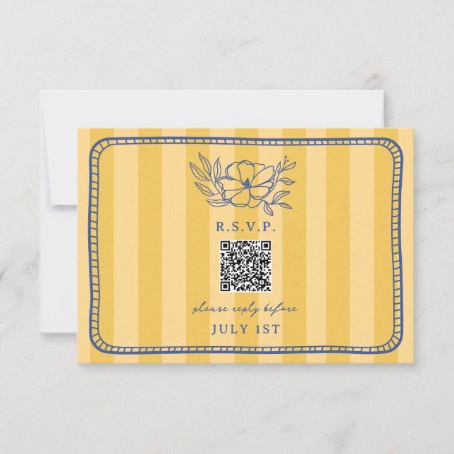 QR Code Jaune Bleu Bleu Mariage Floral QR RSVP (Devant)