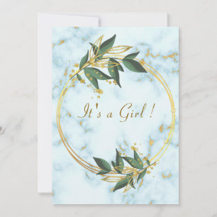 QR Code Marbre blanc bébé fille douche Invitation