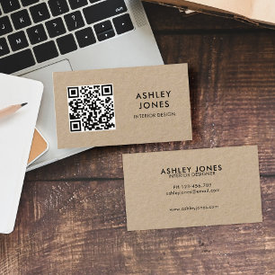 QR Code minimaliste moderne Kraft Carte de visite