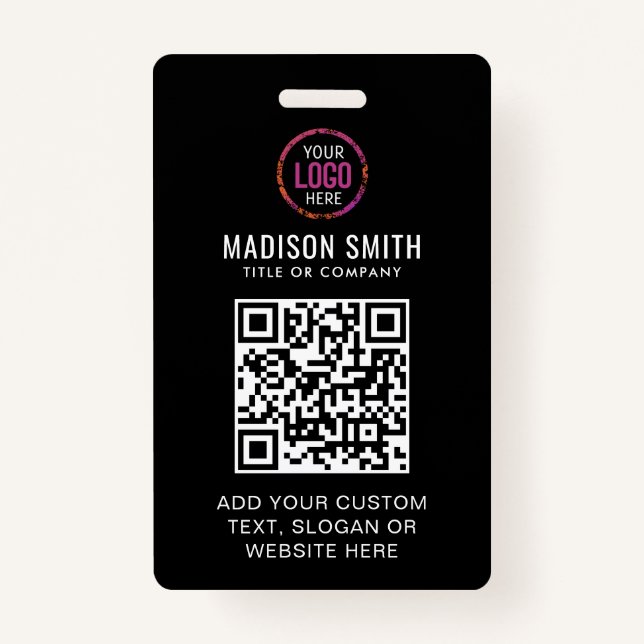 QR Code Modern Black Business Logo Event Badge (Devant)