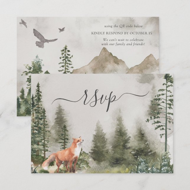 QR Code Mountain Forest Rustic Woods Wedding RSVP (Devant / Derrière)