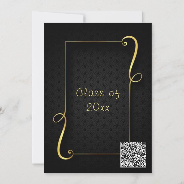 QR Code or Ornements Black Grad Party Invitation (Dos)