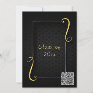 QR Code or Ornements Black Grad Party Invitation