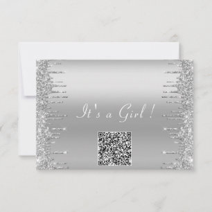 QR Code Parties scintillant argent Baby Girl Showe
