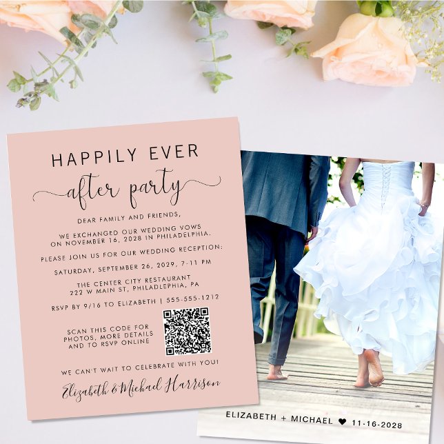 QR Code Photo Blush Mariage Réception Invitation (Your love story deserves a grand celebration!)