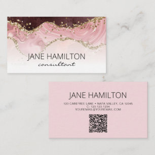 QR Code Pink Agate Marble Carte de visite