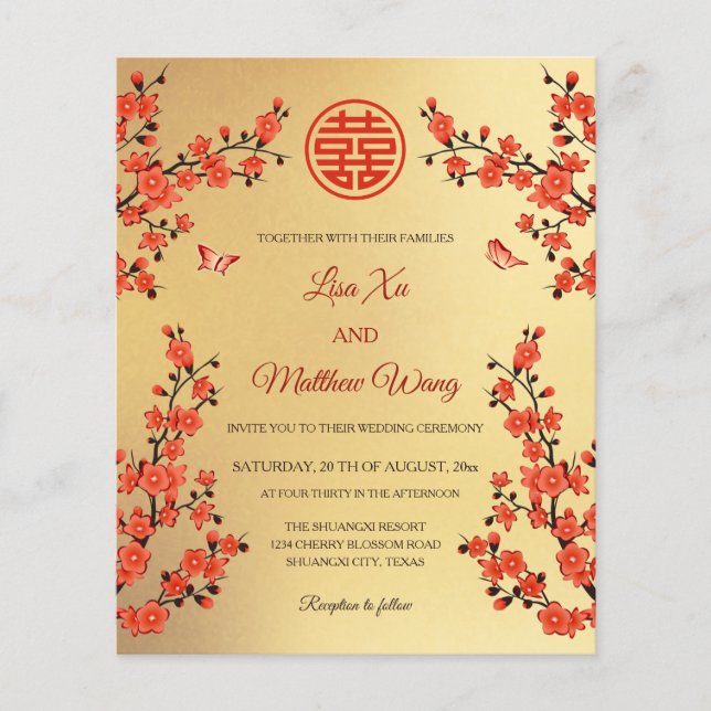 QR Code Red Cherry Blossom | Mariage chinois (Devant)