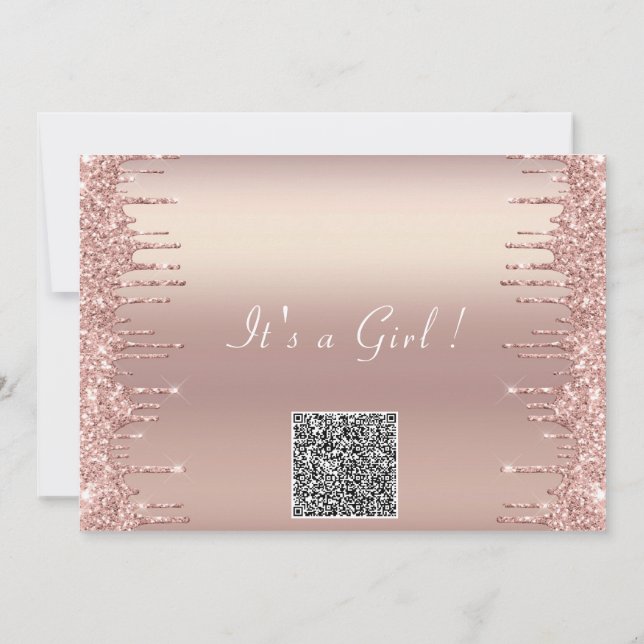 QR Code Rose Gold Baby Girl Shower Invitation (Dos)