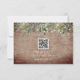 QR Code Rustic Brick Botanical Wedding RSVP