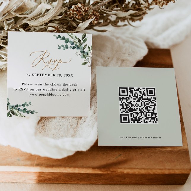 QR Code Rustic Greenery Gold Wedding Carte Rsvp (Créateur téléchargé)
