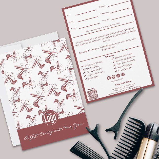 QR Code Services Note Certificat cadeau Hairstylis (Professional QR Code Services Note Hairstylist Gift Certificate, Hairstylist Tools Pattern)