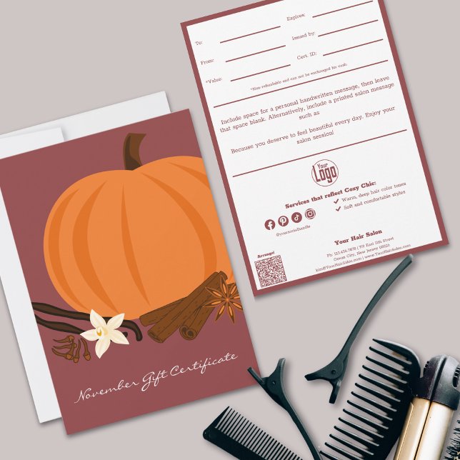 QR Code Services Note Novembre Certificat cadeau (QR Code Cozy Chic Hairstylist Services Note November Gift Certificate, )