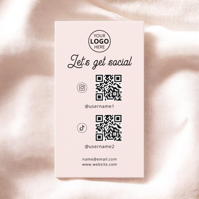 QR Code Social Media Logo Blush Pink Carte de visi (Créateur téléchargé)