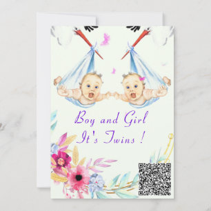 QR Code Twins Baby shower garçon et fille Invitati
