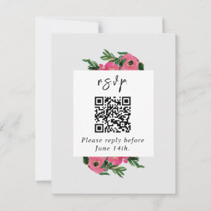 QR Code Watercolor Anemone Wedding RSVP