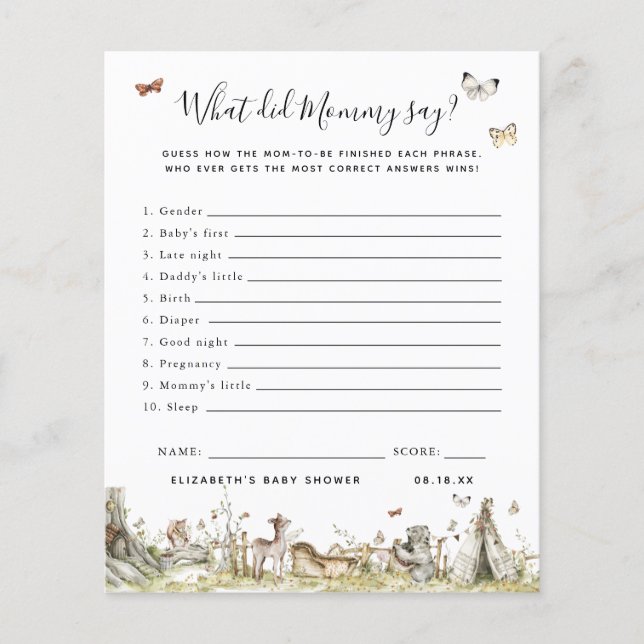 Qu'a dit maman ? | Jeu Baby shower (Devant)