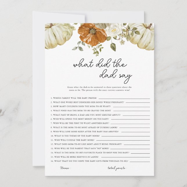 Qu'a dit papa Baby shower Citrouille  carte (Devant)