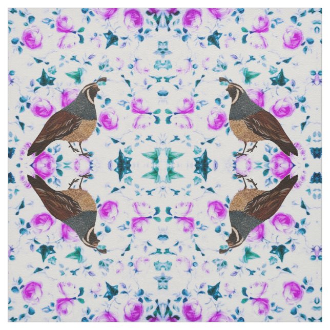 Quail sur tissu de chintz rose (Échantillon)