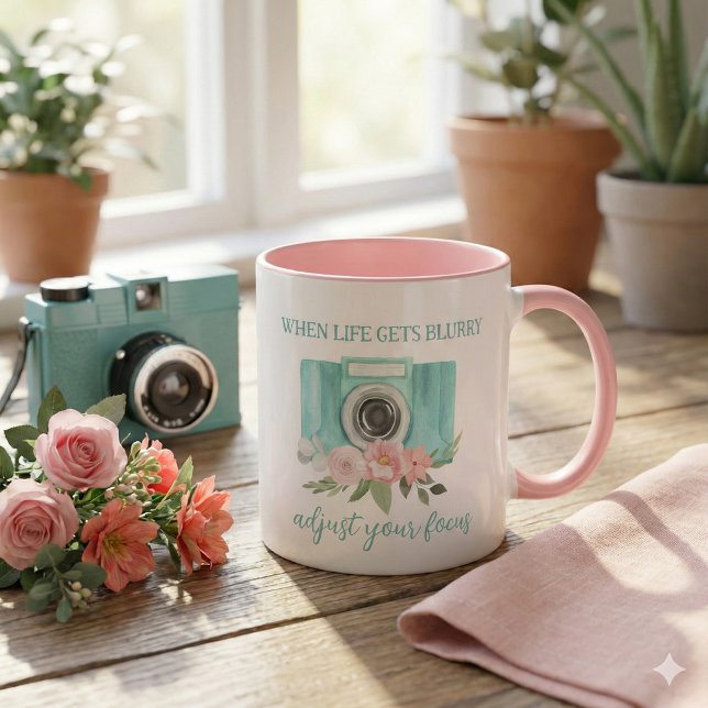 Quand la vie devient floue Mug (Encourage someone special with this, "When life gets blurry adjust your focus" photography mug! )