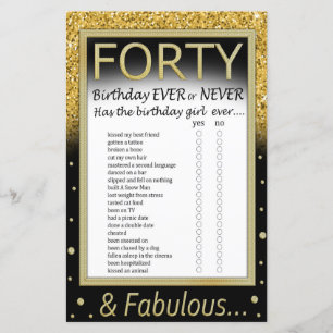 Quarante Anniversaire Jamais ou jamais Jeu