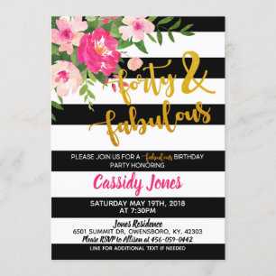 Quarante et invitation fabuleuse d'anniversaire