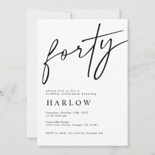 Quarante Invitation d'anniversaire noir et blanc