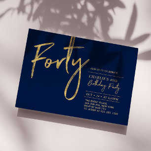 Quarante Navy & Or Moderne Invitation 40 ans