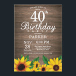 Quarantième invitation d'anniversaire de tournesol<br><div class="desc">Quarantième invitation d'anniversaire de tournesol rustique. Fleurs florales et arrière - plan en bois rustique. Cru de pays rétro. Anniversaire de femmes. 12ème 13ème 15ème 16ème 18ème 20ème 21ème 30ème quarantième cinquantième soixantième soixante-dixième quatre-vingtième quatre-vingt-dixième 100th, tous âges. Digitals imprimables. Pour davantage de personnalisation, cliquez sur svp la "personnaliser il"...</div>
