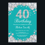 quarantième Invitation Teal d'anniversaire et<br><div class="desc">quarantième Invitation d'anniversaire. Teal et arrière - plan turquoise d'Aqua de turquoise de diamant argenté de fausse pierre. Invitation élégant de coup d'anniversaire. Anniversaire adulte. Anniversaire de femmes. Anniversaire d'hommes. Pour davantage de personnalisation, cliquez sur svp la "personnaliser il" bouton et utilisez notre outil de conception pour modifier ce modèle....</div>