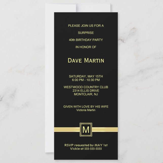 quarantième Invitations de fête d'anniversaire (Devant)