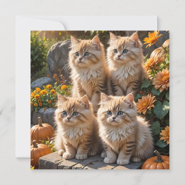 Quatre chatons d'automne en feuillu avec Citrouill (Devant)
