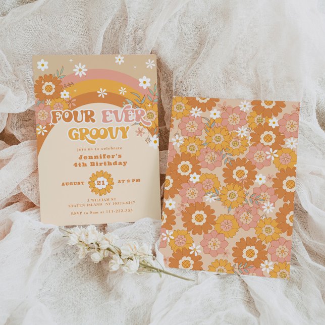 Quatre fois super anniversaire rétro Invitation (Créateur téléchargé)