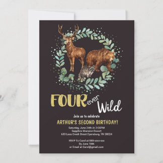 Quatre Forêts Sauvages Anniversaire Invitation Gar