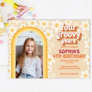 Quatre Invitation Super de 4e anniversaire Rétro