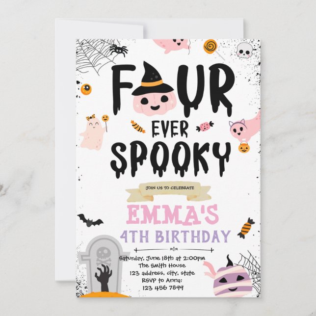 Quatre invitations d'Halloween Éffrayantes (Devant)