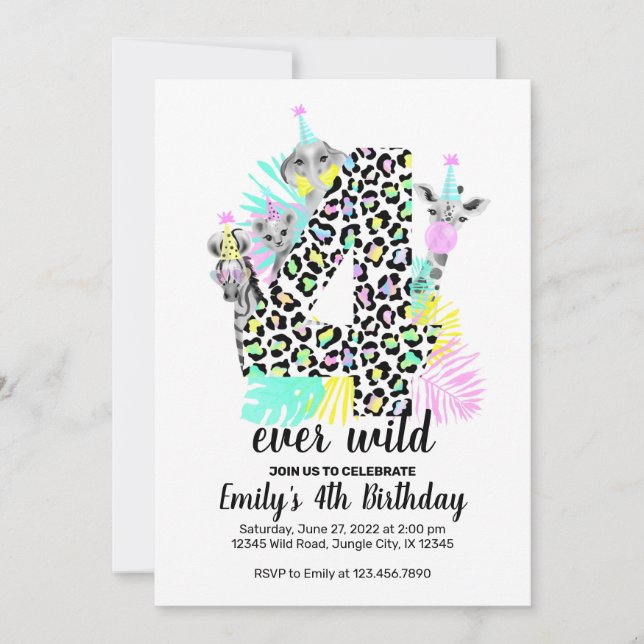 Quatre jamais sauvage 4th Wild Birthday invitation (Devant)