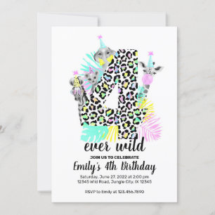 Quatre jamais sauvage 4th Wild Birthday invitation