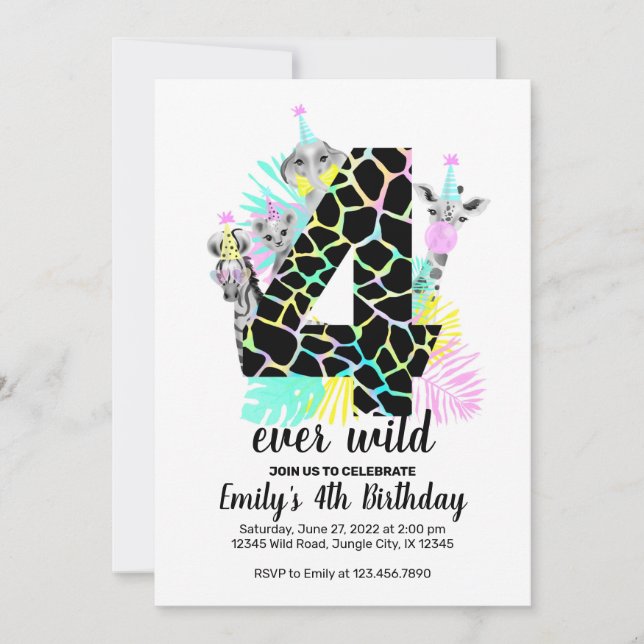 Quatre jamais sauvage 4th Wild Birthday invitation (Devant)