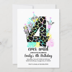 Quatre jamais sauvage 4th Wild Birthday invitation