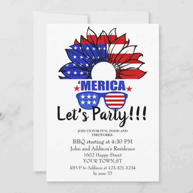 Quatre juillet  cool et simple Invitation (Devant)