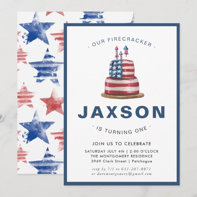 Quatre juillet | Invitation à une fête d'anniversa (Devant / Derrière)