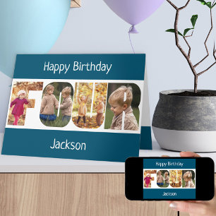 QUATRE Lettres Photo Filles roses 4e Carte Anniver